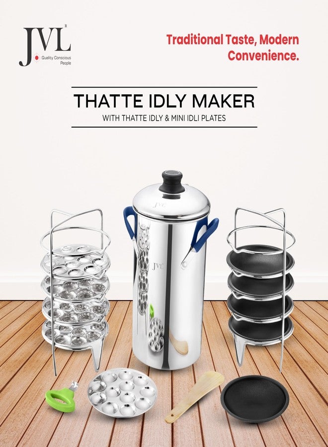 JVL Stainless Steel Triply Base Thatte Idly Maker (5 Thatte Idly, 5 Mini Idly plates) 1 Steamer Vessel, 5 Thatte Idly Plates, 5 Mini Idly Plates, 1 Stand, 1 Lifter and 1 Spatula - Image 4